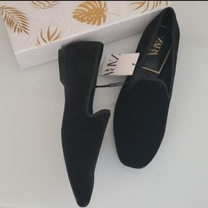 Zara Black Velvet Shoes NWT